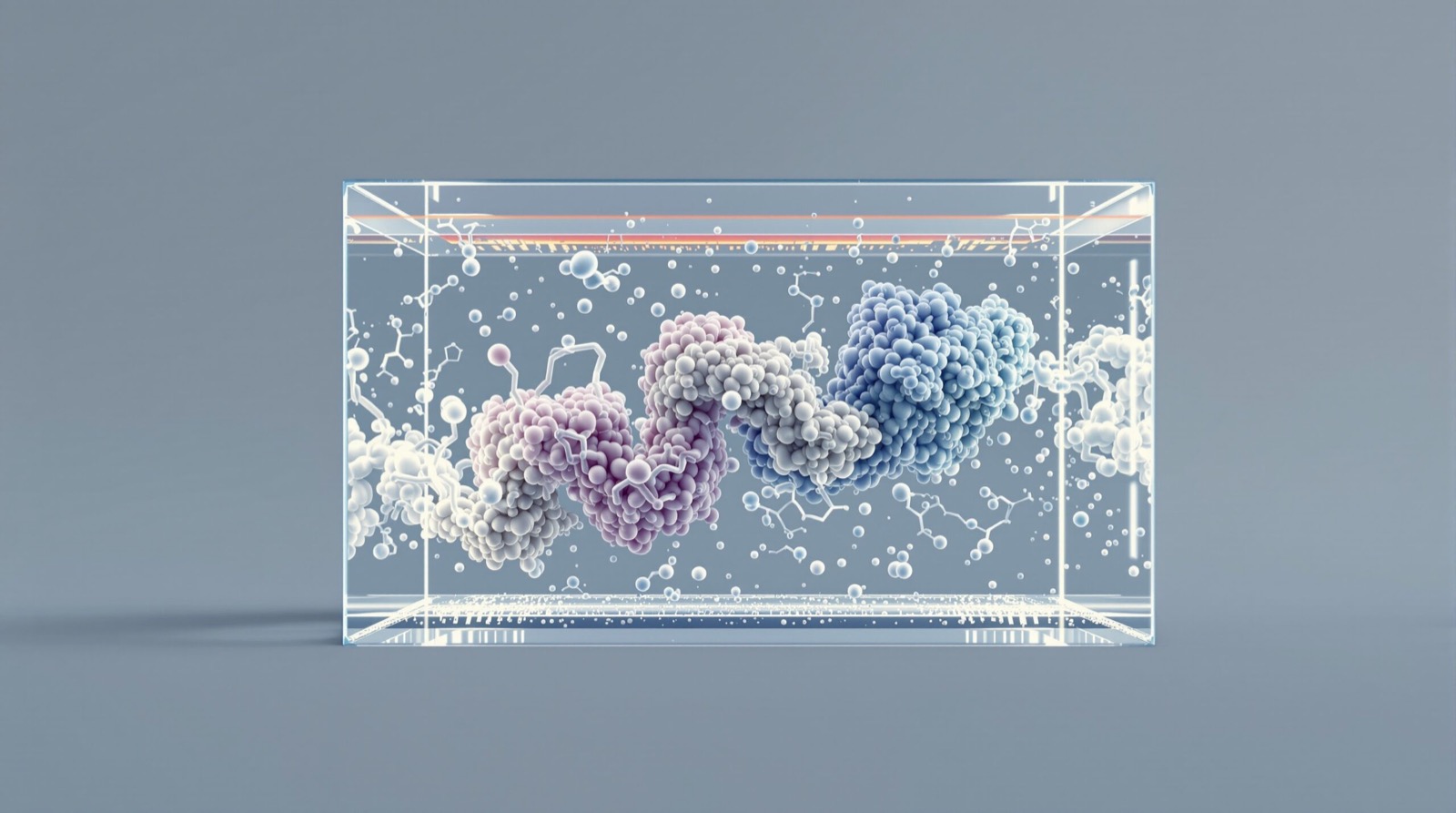 A protein chain inside a transparent molecular dynamics water box