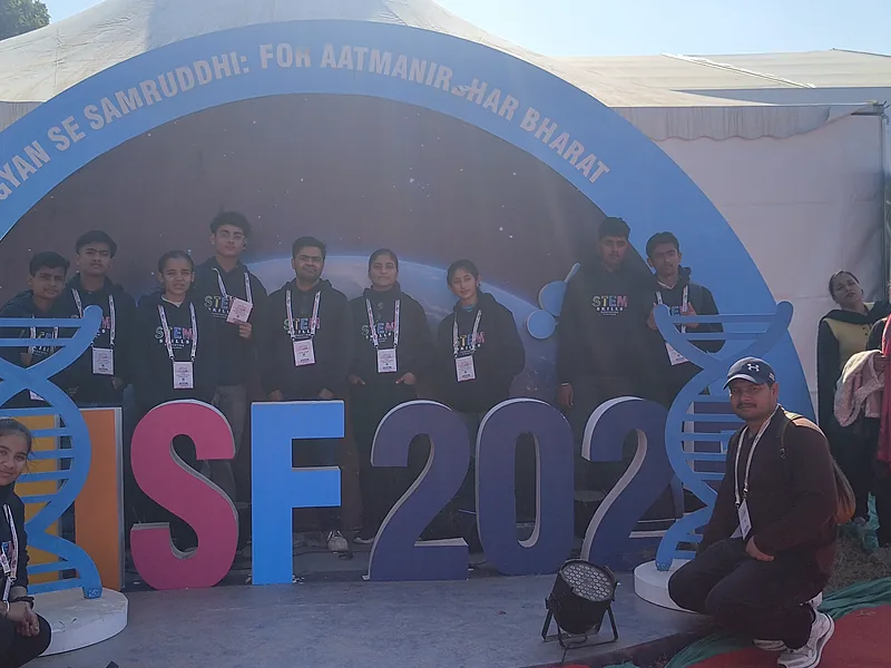StemSkills students at the India International Science Festival 2025 entrance
