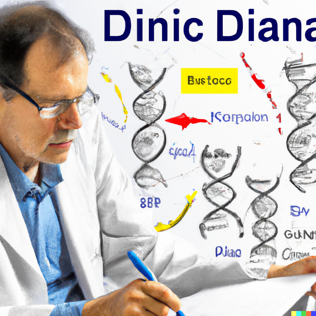 DALL·E 2022-12-10 00.48.36 - Scientist writing about Computational Biology and DNA