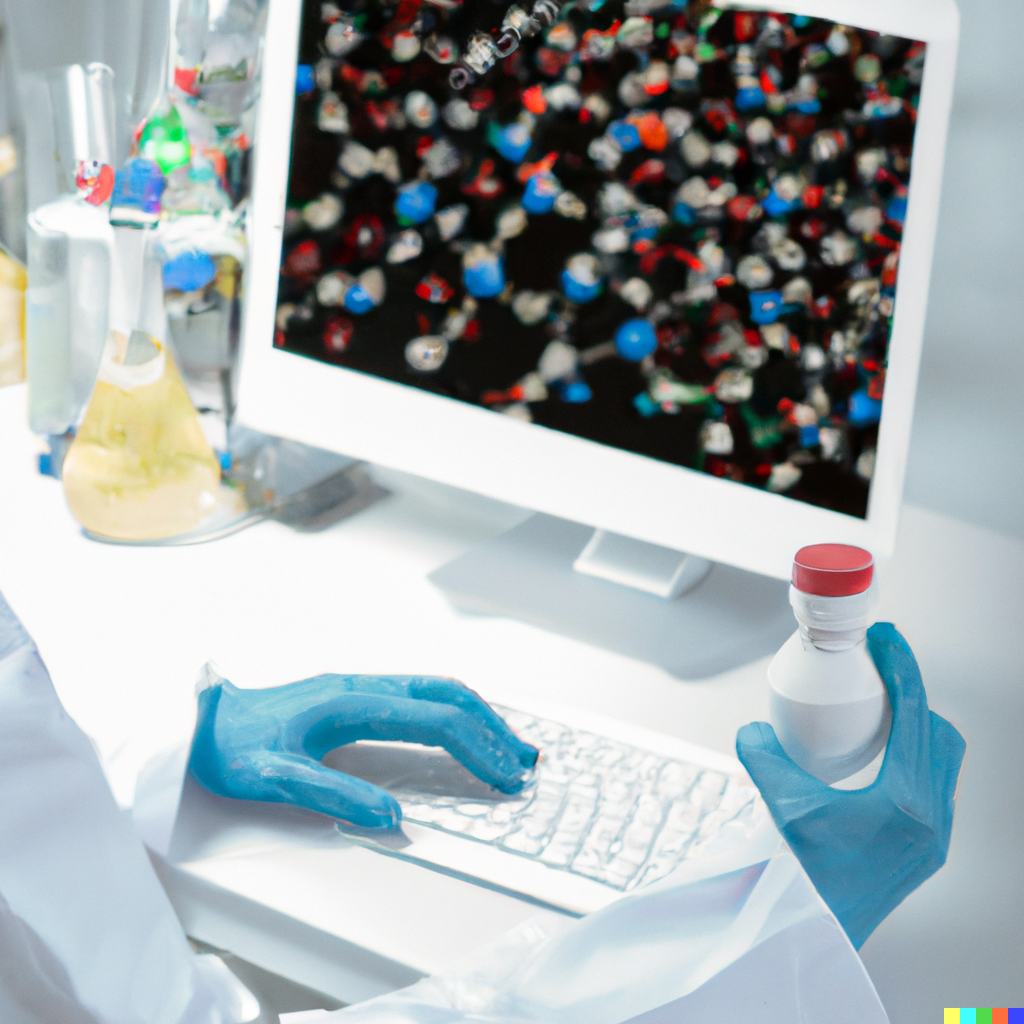 DALL·E 2022-12-10 01.12.07 - Scientist Developing Drug on Computor