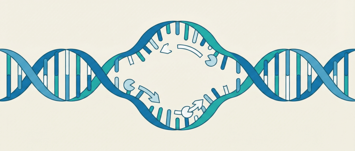 Illustration of PCR principle showing DNA denaturation and replication cycle.