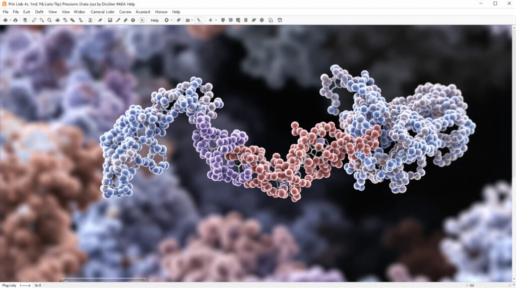 a protein and small ligand binding pose displayed in molecular docking software