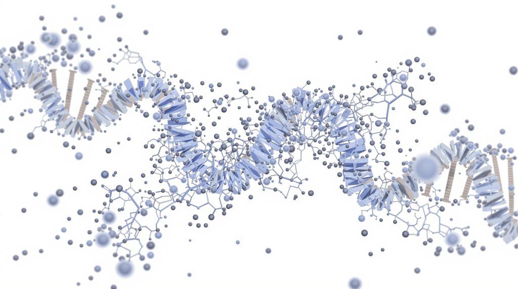 a protein molecular dynamics simulation, ribbon structure surrounded by water molecules