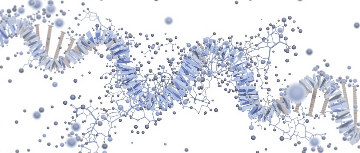 a protein molecular dynamics simulation, ribbon structure surrounded by water molecules