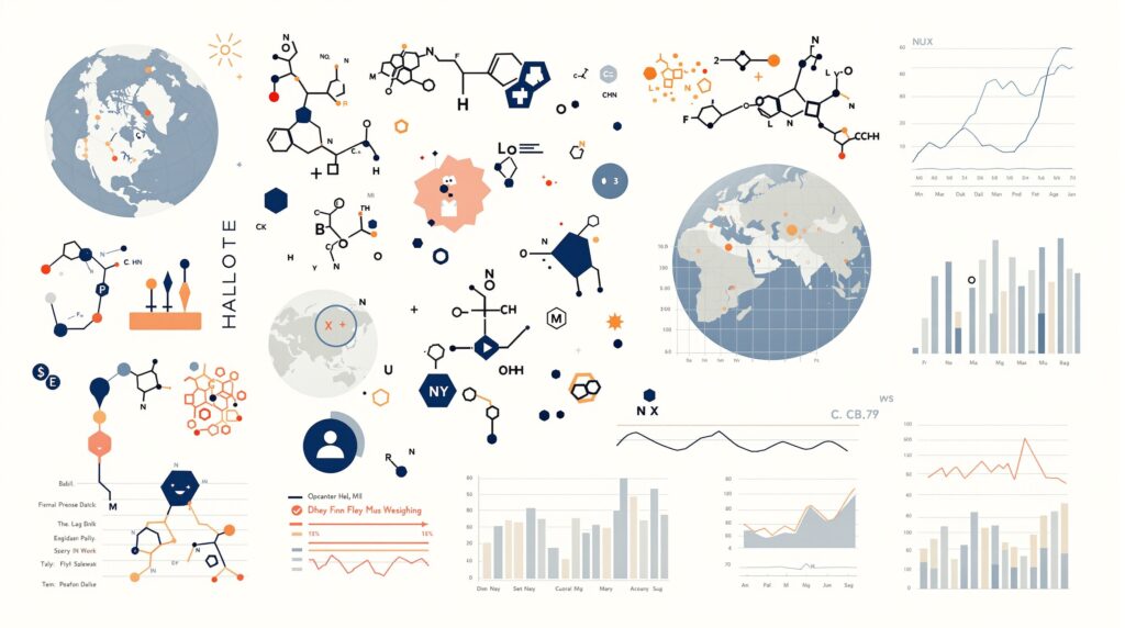 molecular structures and data-analysis charts representing a student's computational biolo