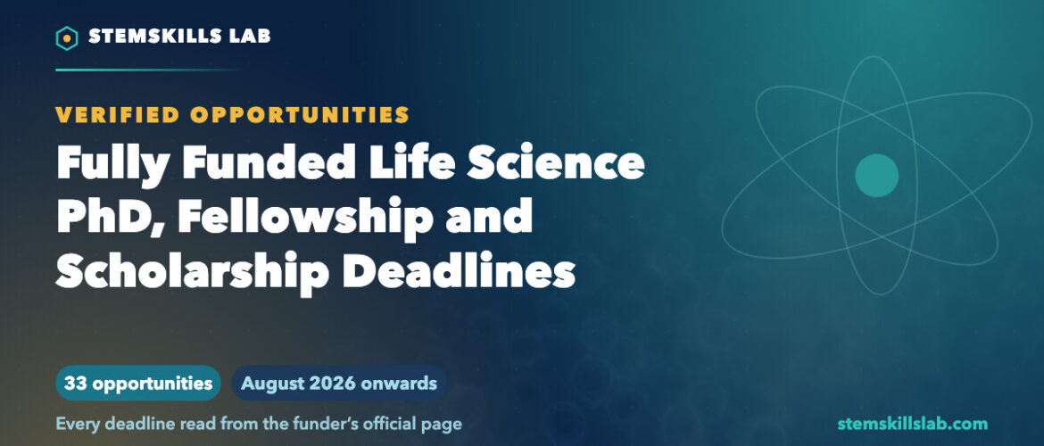 Fully Funded Life Science PhD, Fellowship and Scholarship Deadlines: August 2026 Onwards
