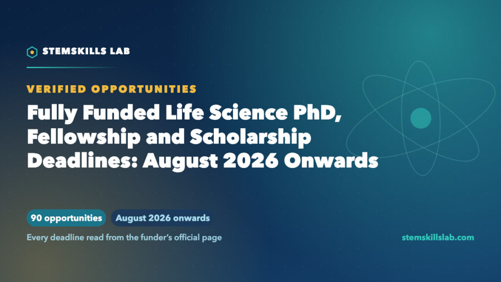 Fully Funded Life Science PhD, Fellowship and Scholarship Deadlines: August 2026 Onwards
