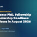 Life Science PhD, Fellowship and Scholarship Deadlines: What Closes in August 2026