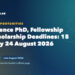 Life Science PhD, Fellowship and Scholarship Deadlines: 15 Close by 24 August 2026