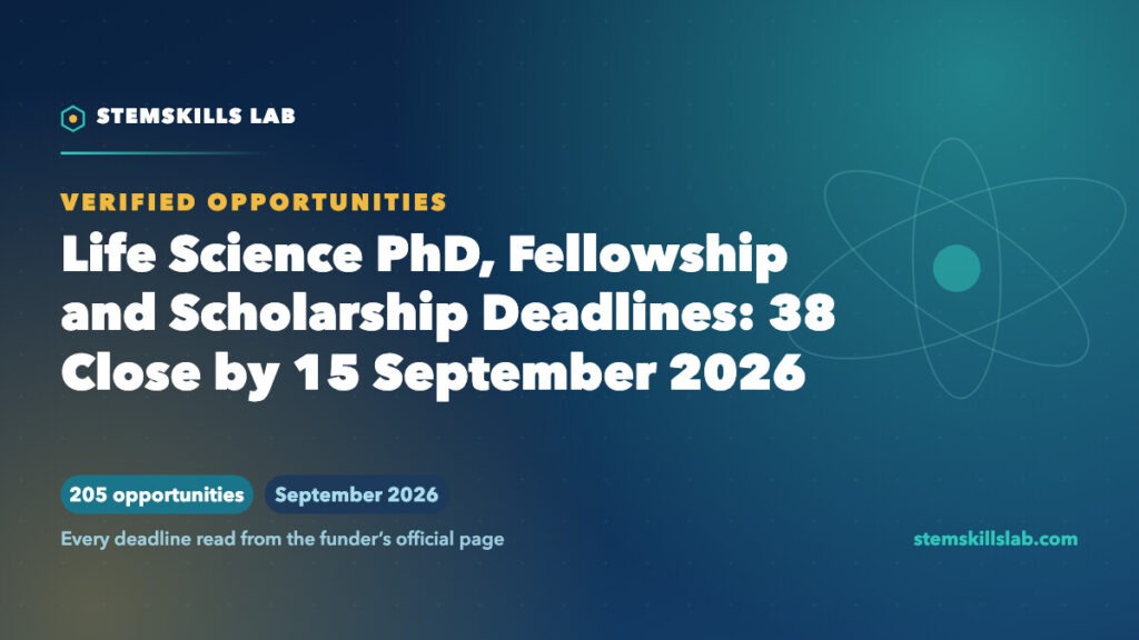 Life Science PhD, Fellowship and Scholarship Deadlines: 38 Close by 15 September 2026