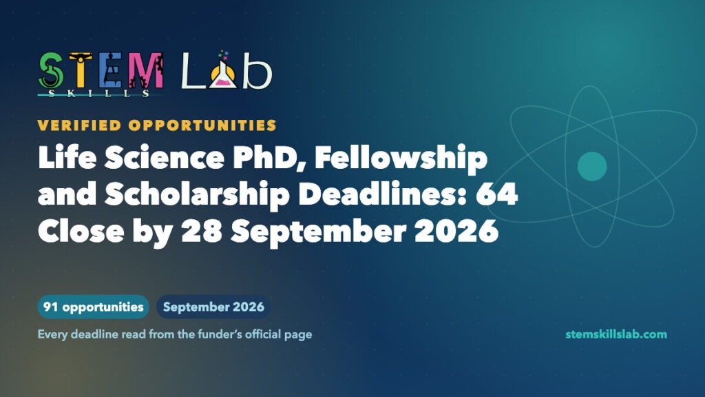 Life Science PhD, Fellowship and Scholarship Deadlines: 64 Close by 28 September 2026