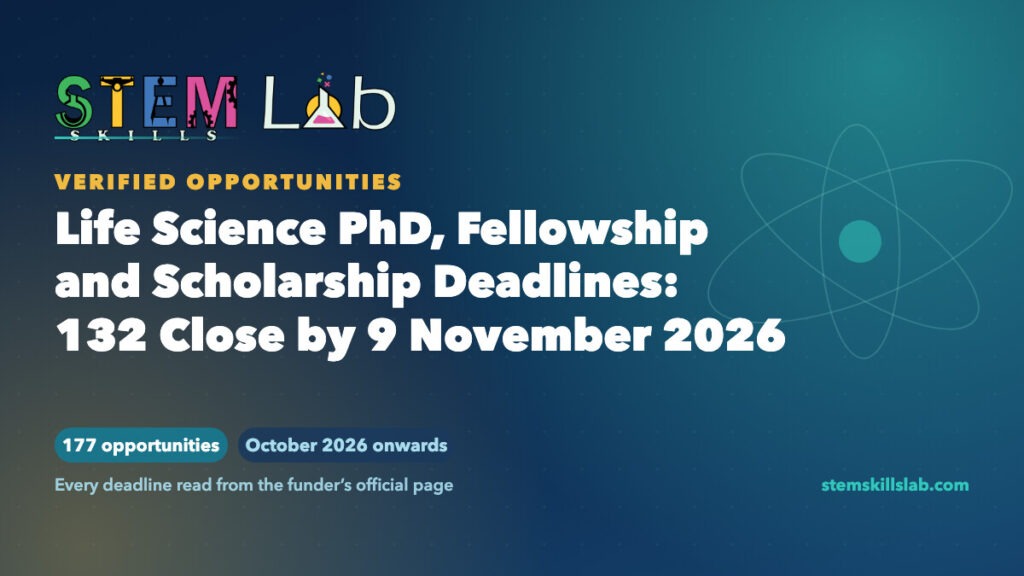 Life Science PhD, Fellowship and Scholarship Deadlines: 132 Close by 9 November 2026